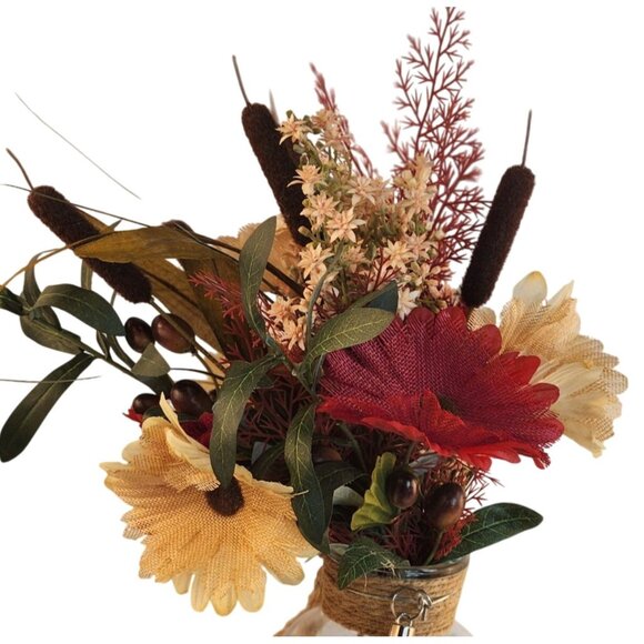 Rustic Artificial Burlap Gerbera Daisy & Wildflower Bouquet Autumn-Themed Floral - Picture 6 of 16